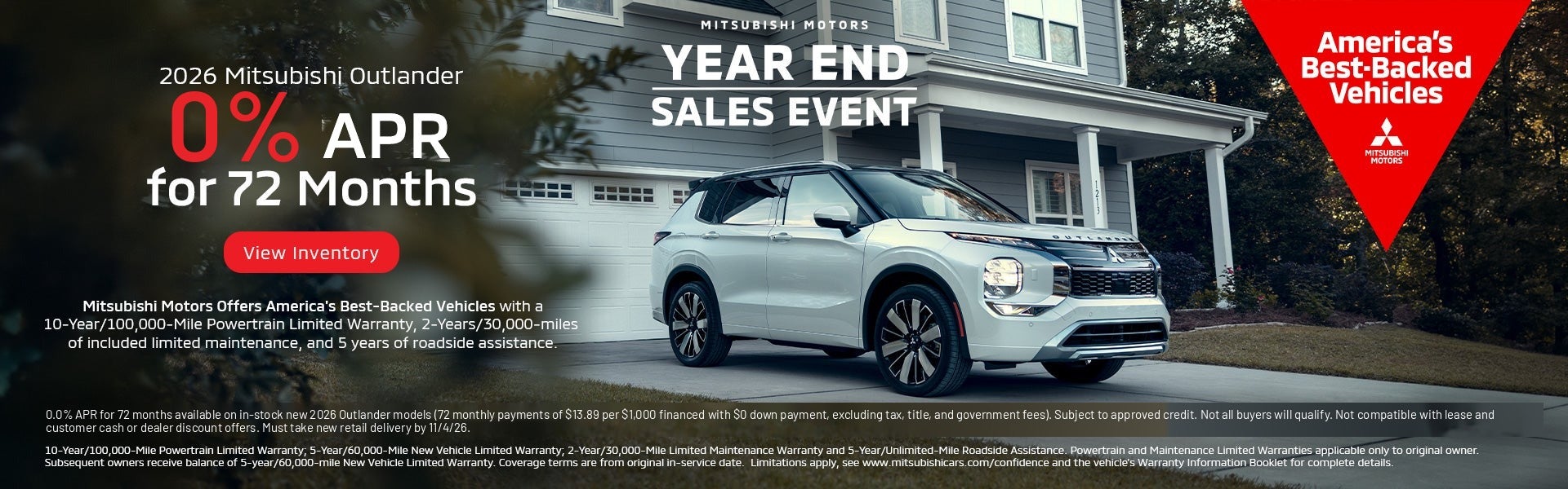 2026 Mitsubishi Outlander - 0% APR for 72 Months